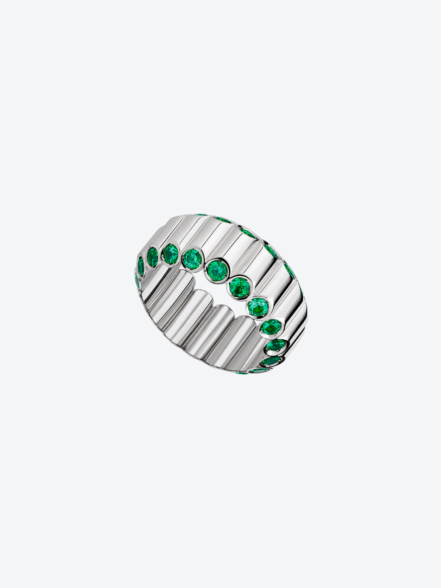 BAGUE NEW 82 GRAND MODÈLE OR BLANC SERTI DE GRENATS TSAVORITES