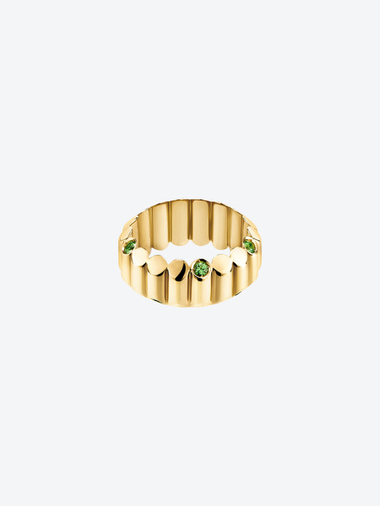 BAGUE NEW 82 M EN OR JAUNE ET 10 GRENATS TSAVORITES