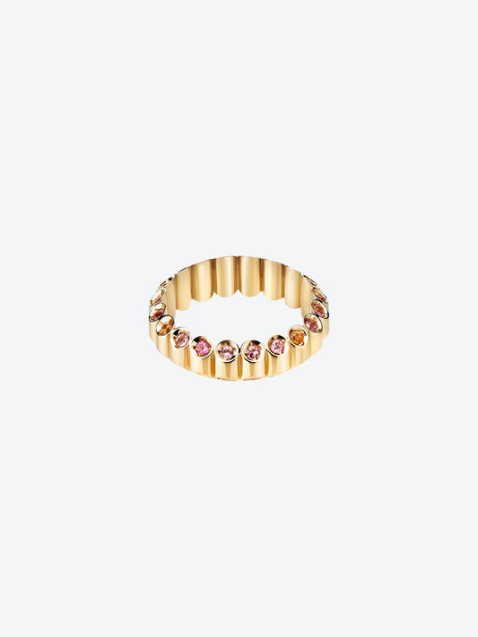 BAGUE NEW 82S EN OR JAUNE, TOURMALINES ROSES ET SPESSARTITES