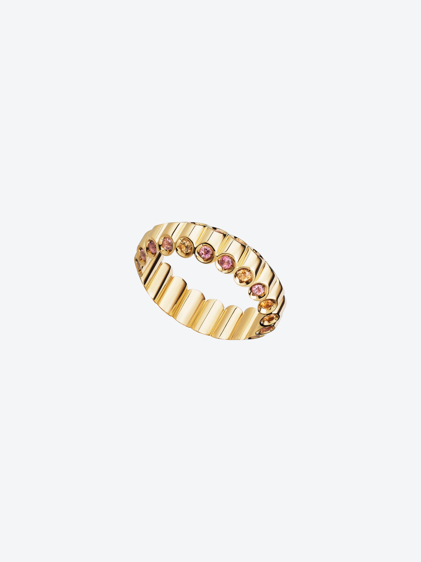 BAGUE NEW 82S EN OR JAUNE, TOURMALINES ROSES ET SPESSARTITES