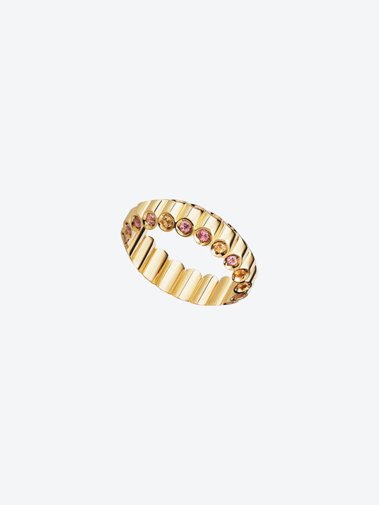 BAGUE NEW 82S EN OR JAUNE, TOURMALINES ROSES ET SPESSARTITES