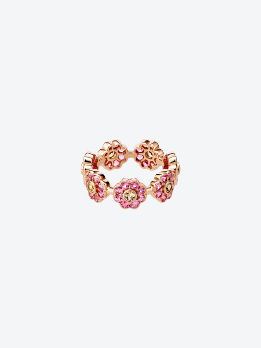 BAGUE DAISY L EN OR ROSE, SAPHIRS JAUNES ET SPINELLES ROSES