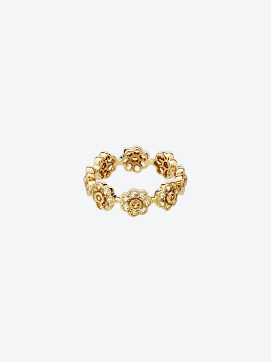 BAGUE DAISY S EN OR JAUNE, SAPHIRS JAUNES ET SPESSARTITES
