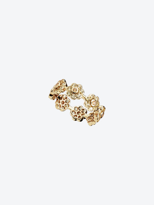 BAGUE DAISY S EN OR JAUNE, SAPHIRS JAUNES ET SPESSARTITES