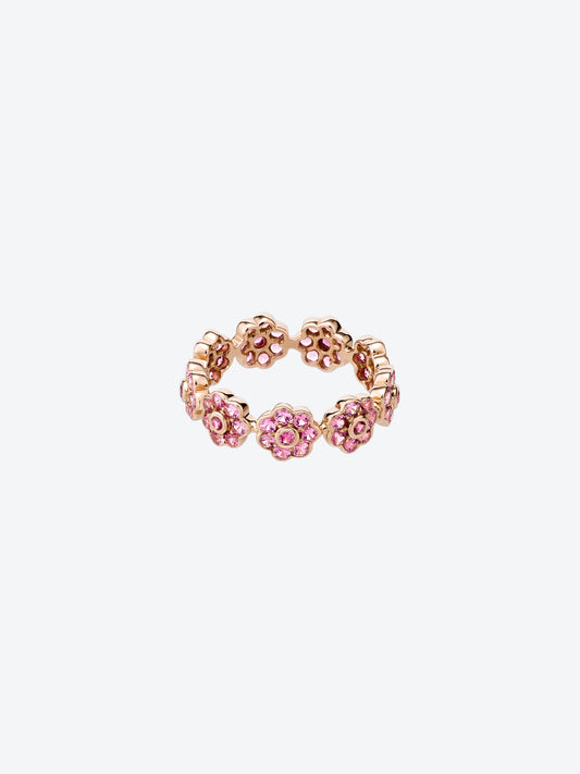 BAGUE DAISY S EN OR ROSE ET SPINELLES ROSES