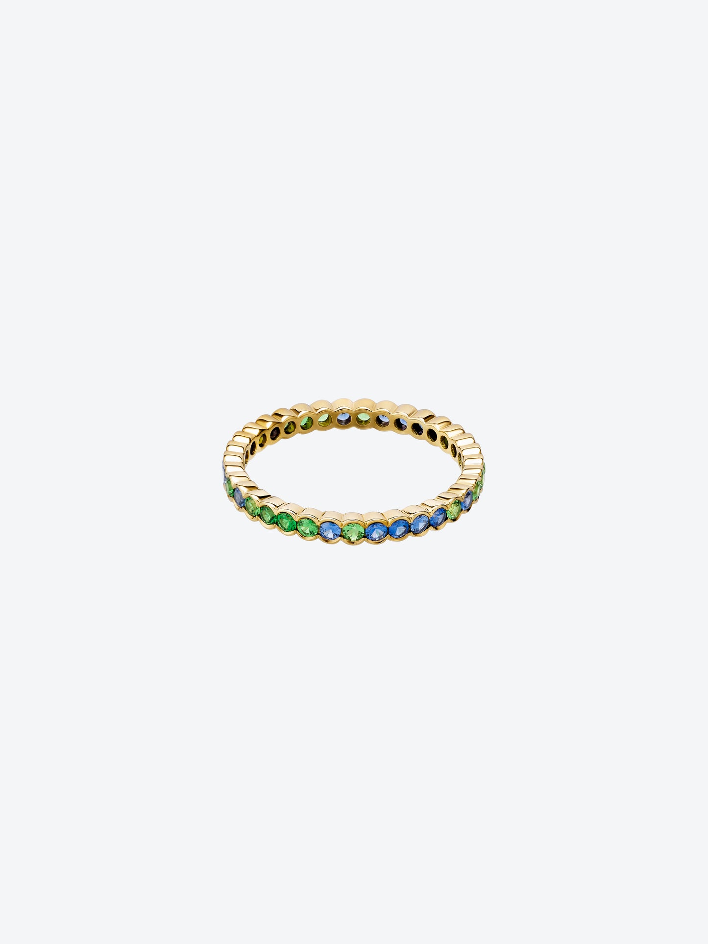 ALLIANCE FESTONNEE RING IN YELLOW GOLD, BLUE SAPPHIRE AND TSAVORITE GARNETS