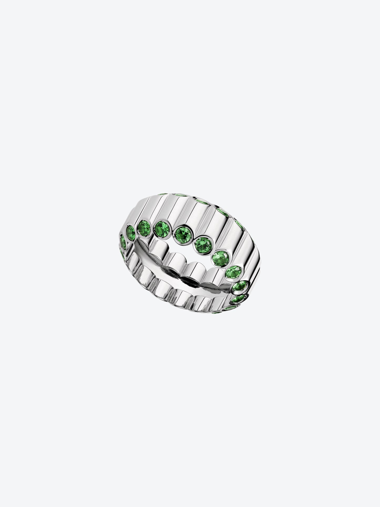 NEW 82M RING IN PALLADIUM-PLATED WHITE GOLD AND TSAVORITE GARNETS