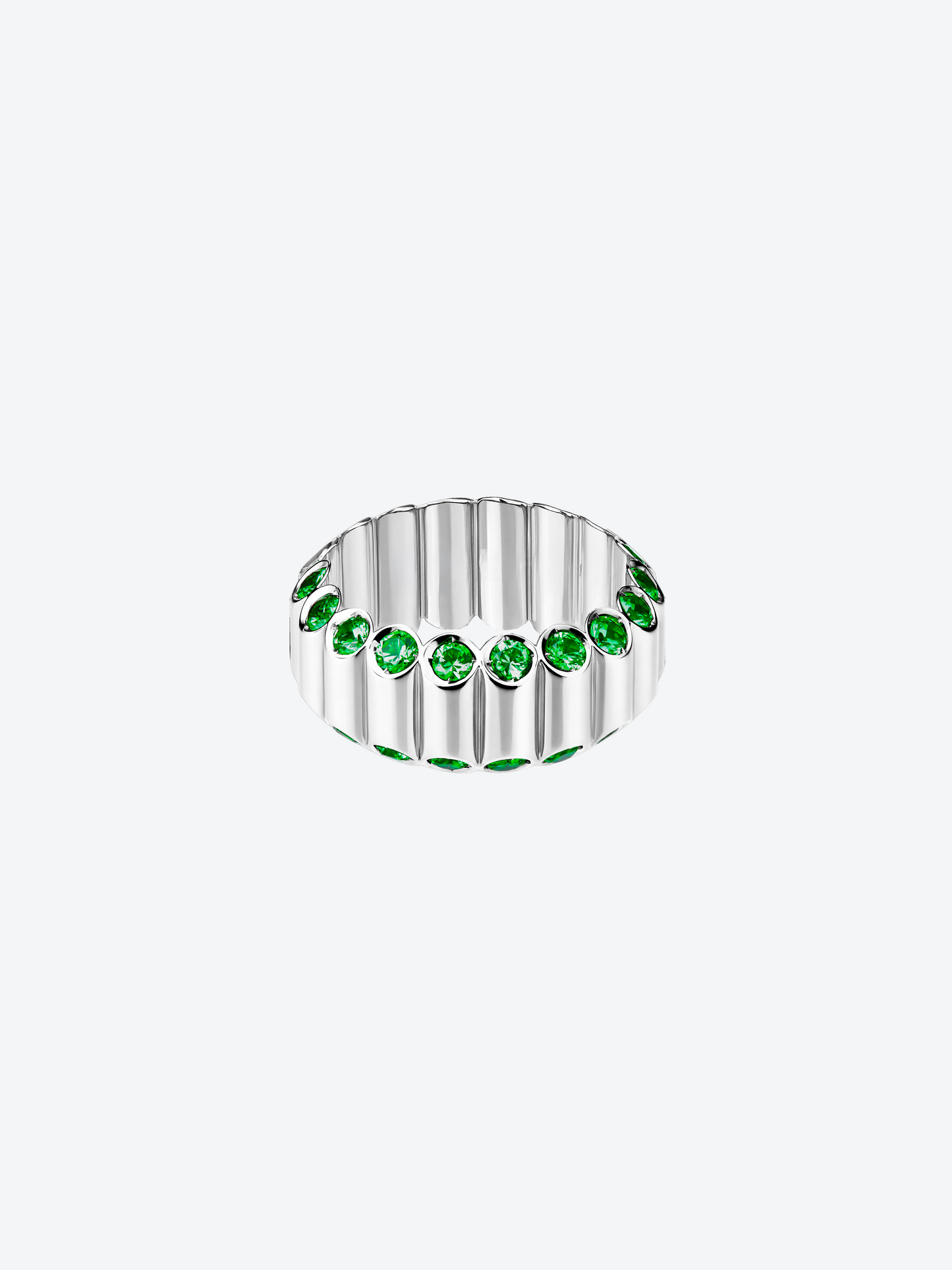 BAGUE NEW 82 GRAND MODÈLE OR BLANC SERTI DE GRENATS TSAVORITES