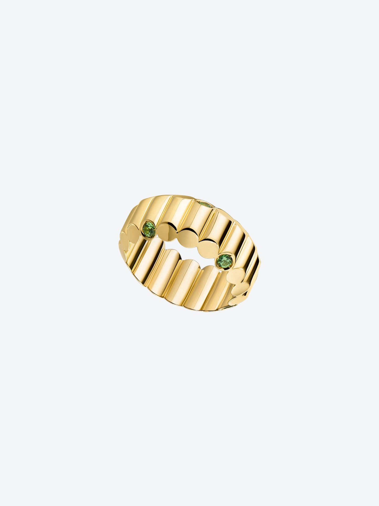 NEW 82M RING IN YELLOW GOLD AND 10 TSAVORITE GARNETS