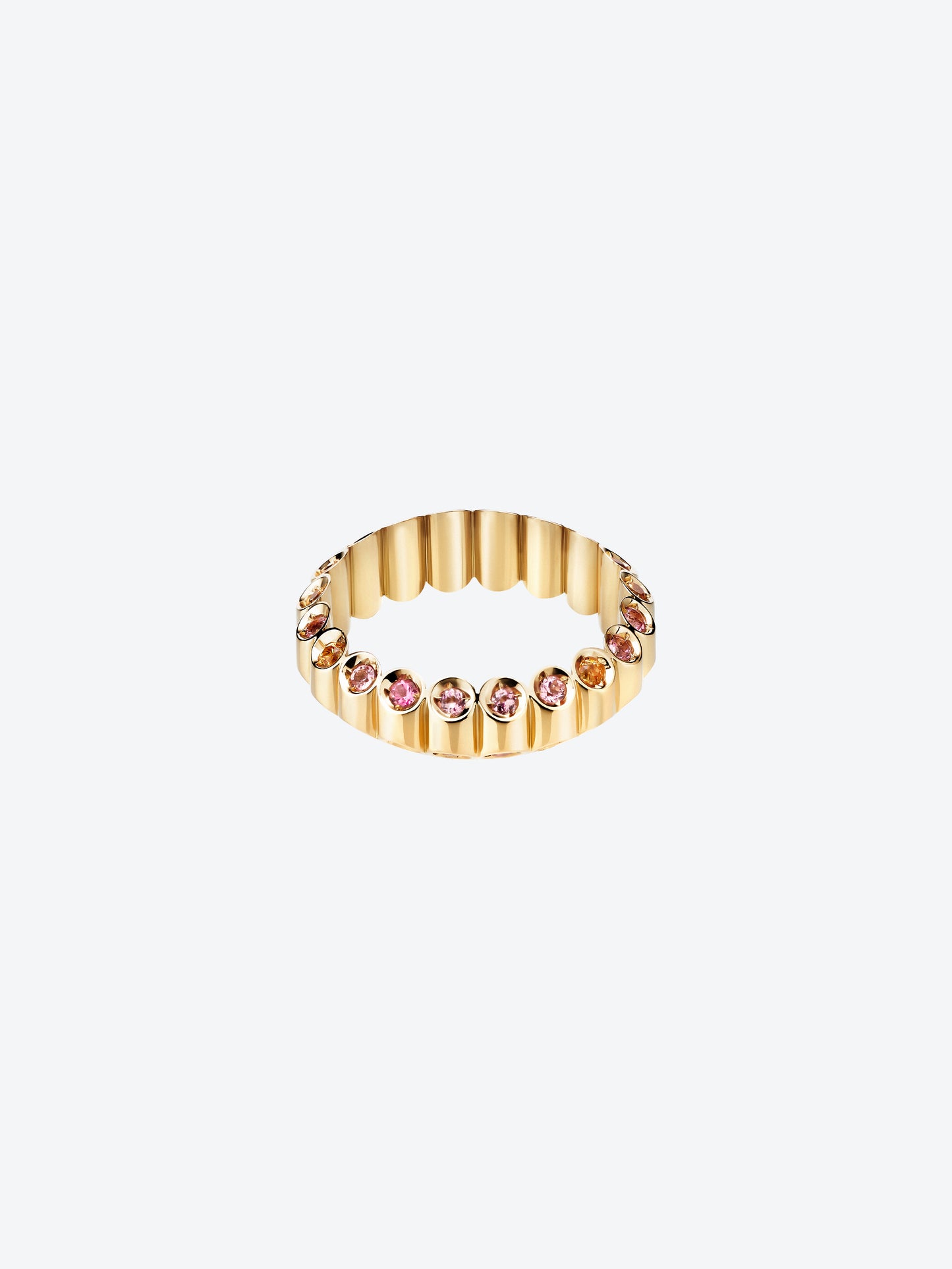 NEW 82S RING IN YELLOW GOLD, PINK TOURMALINES AND SPESSARTITES