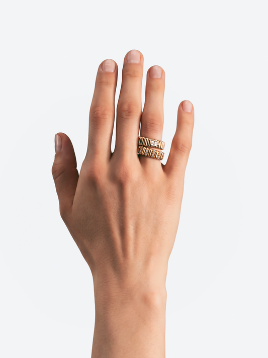BAGUE 82 MOYEN MODÈLE OR JAUNE & DIAMANTS 1 RANG SUR 2