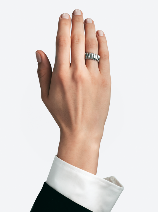BAGUE NEW 82 GRAND MODÈLE OR BLANC SERTIE DE DIAMANTS