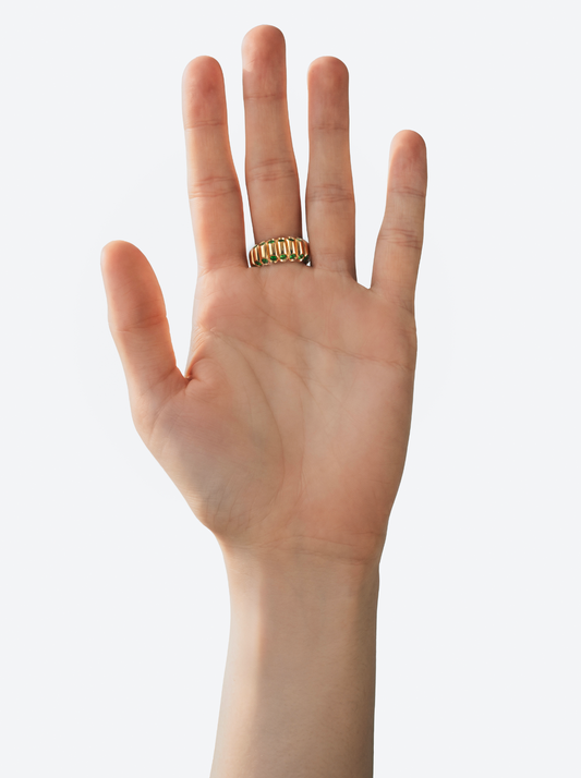 BAGUE NEW 82 GRAND MODÈLE OR JAUNE SERTIE DE GRENATS TSAVORITES