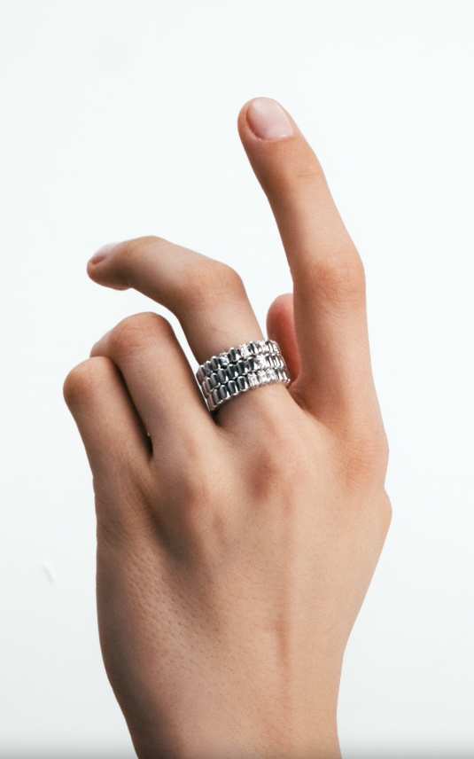 BAGUE 82 PETIT MODÈLE OR BLANC & DIAMANTS 3 RANGS
