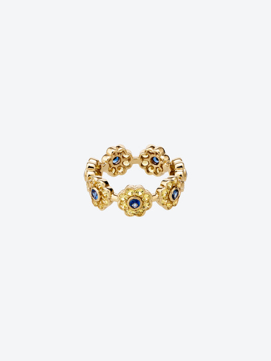 DAISY L RING IN YELLOW GOLD, BLUE SAPPHIRE AND YELLOW SAPPHIRE