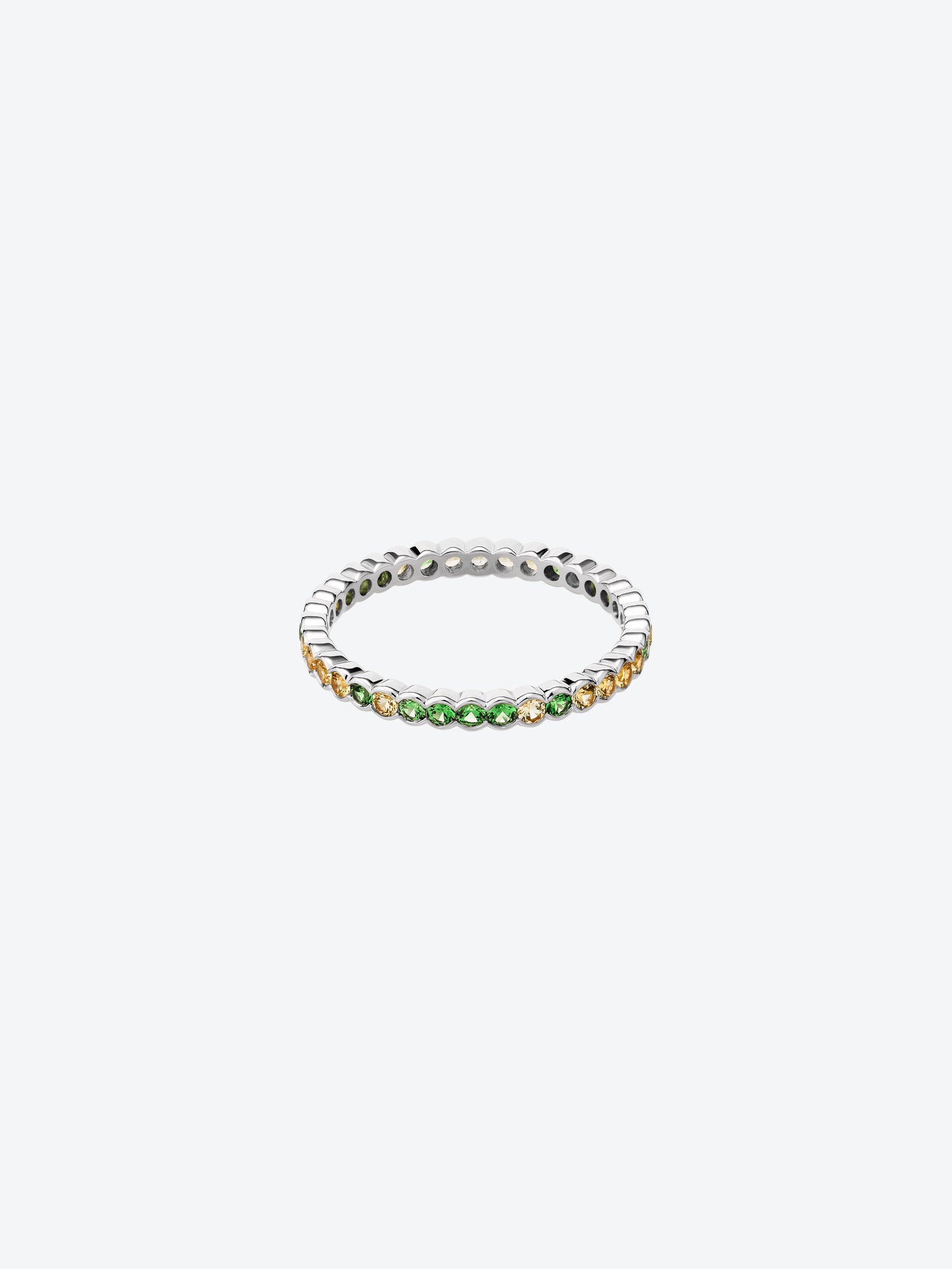 SCALLOPED RING IN WHITE GOLD, YELLOW SAPPHIRE AND TSAVORITES