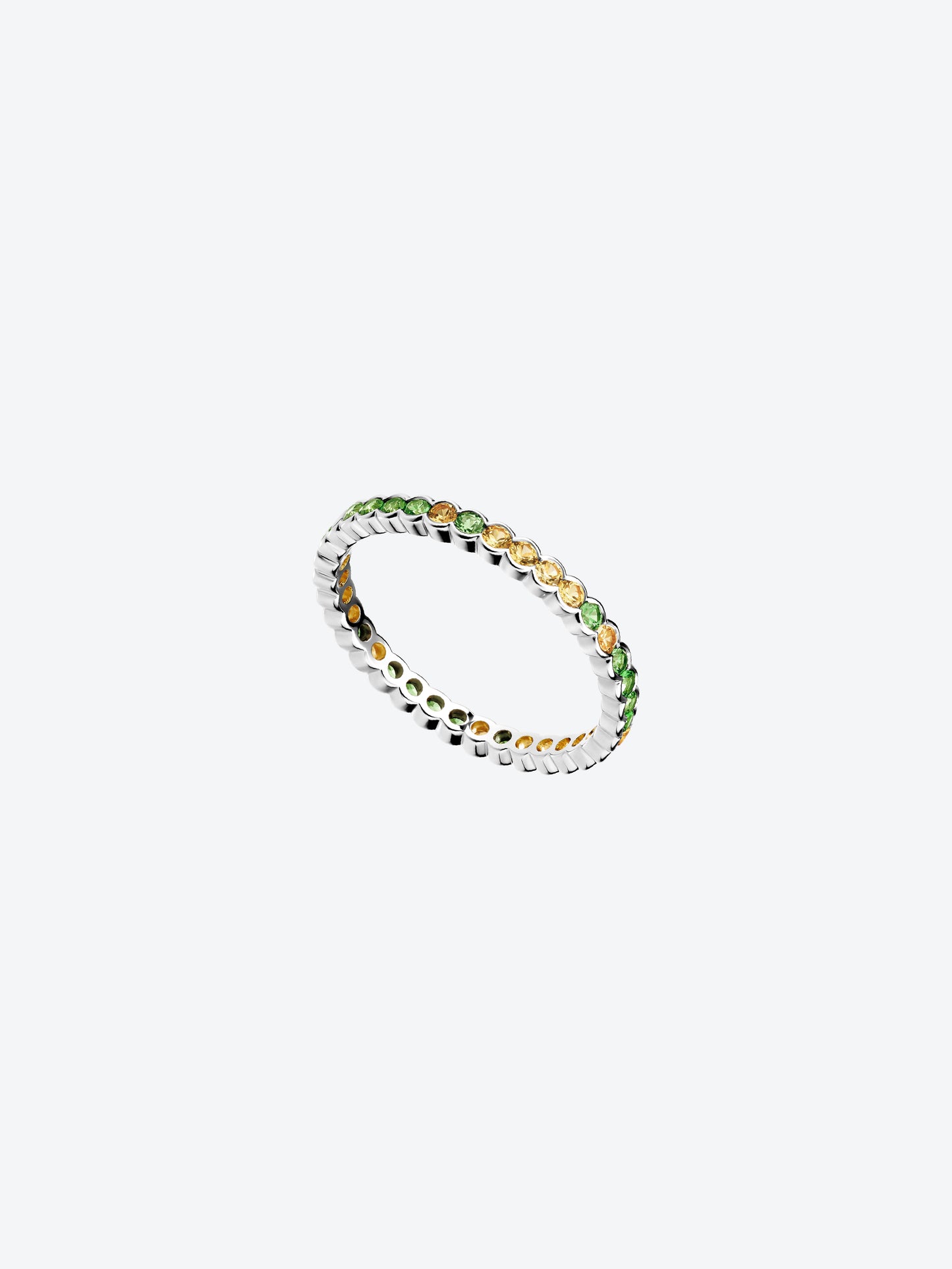 SCALLOPED RING IN WHITE GOLD, YELLOW SAPPHIRE AND TSAVORITES