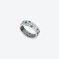 SCALLOPED WHITE GOLD, DIAMONDS AND EMERALDS RING