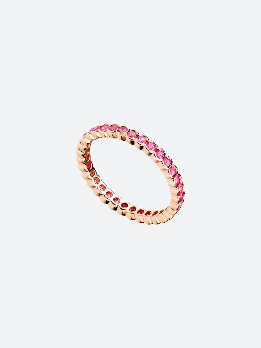 BAGUE FESTONNEE EN OR ROSE ET SPINELLES ROSES - Copin