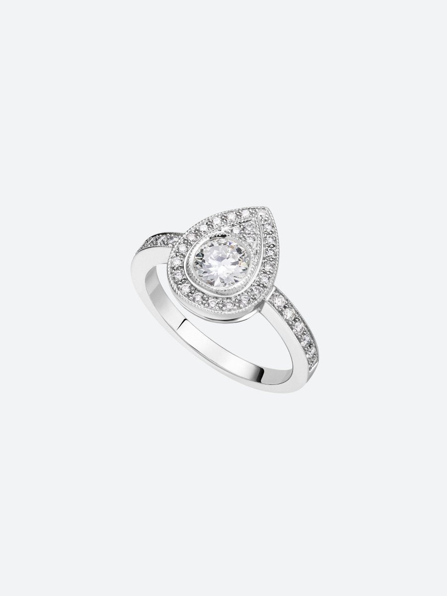 Bague De Fiançailles Diamant Simulé Or Blanc 14k - Taille Poire 1,50 Carats, Taille 5 (ajustable)